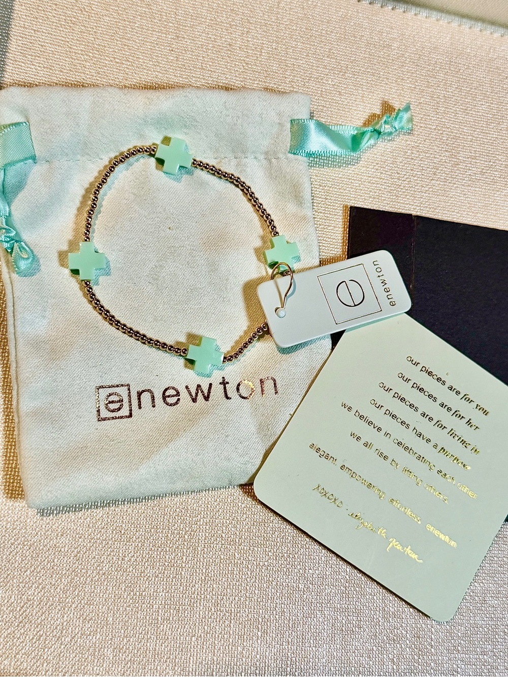 Enewton Signature Aqua/Mint Cross Gold Bead Bracelet New